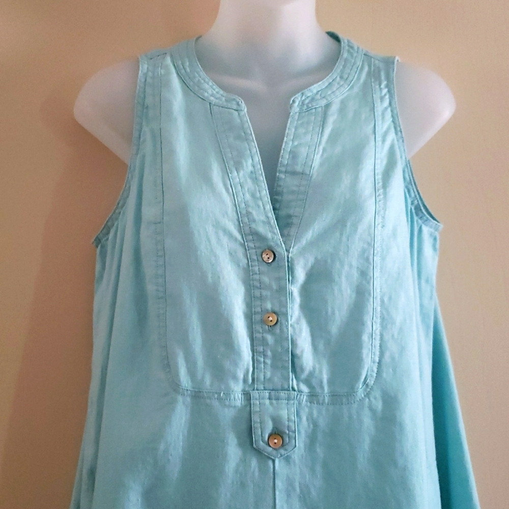 J.jill Love Linen 100% Linen Sleeveless Midi Shift Dress Light Pastel Blue VNeck - Picture 6 of 17